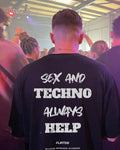 Camiseta Black Oversize Sex And Techno Always Help de Flirteo